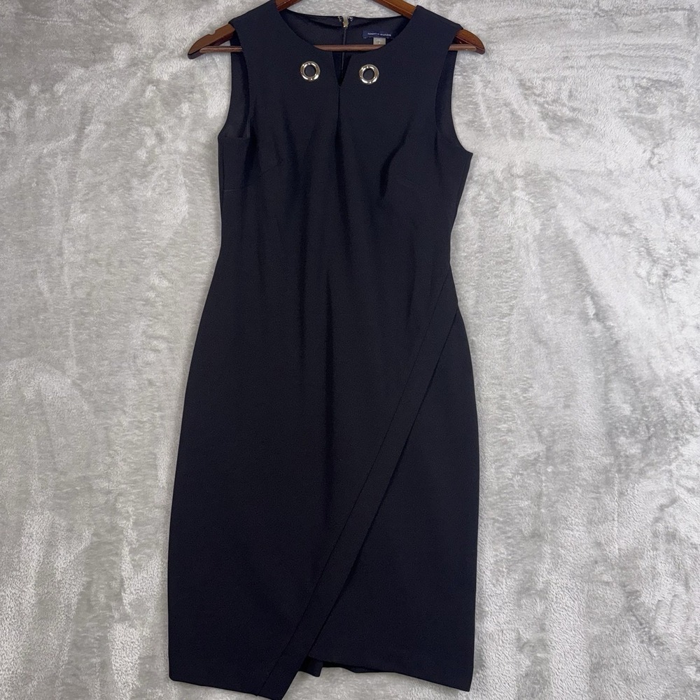 Tommy Hilfiger Womens Black Sleeveless Pleated Sheath Dress Size 4 Professional